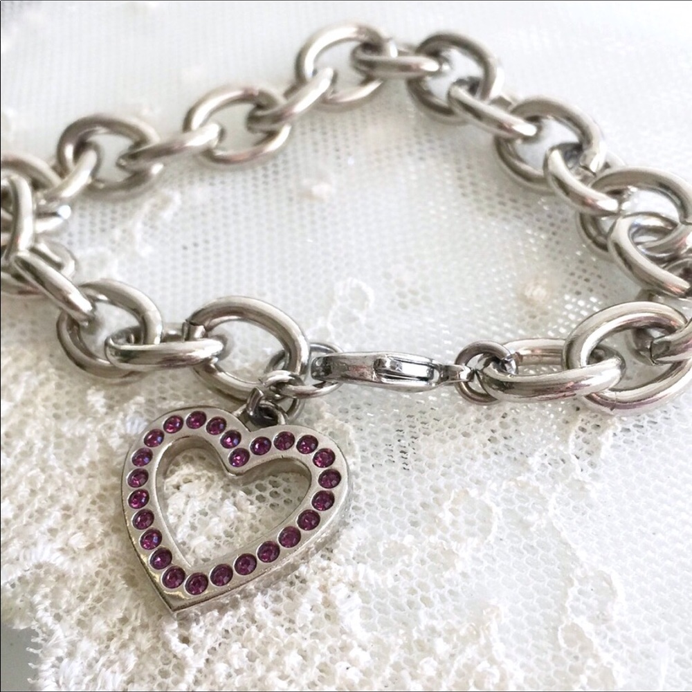 Coach Pave Purple Heart Charm Bracelet